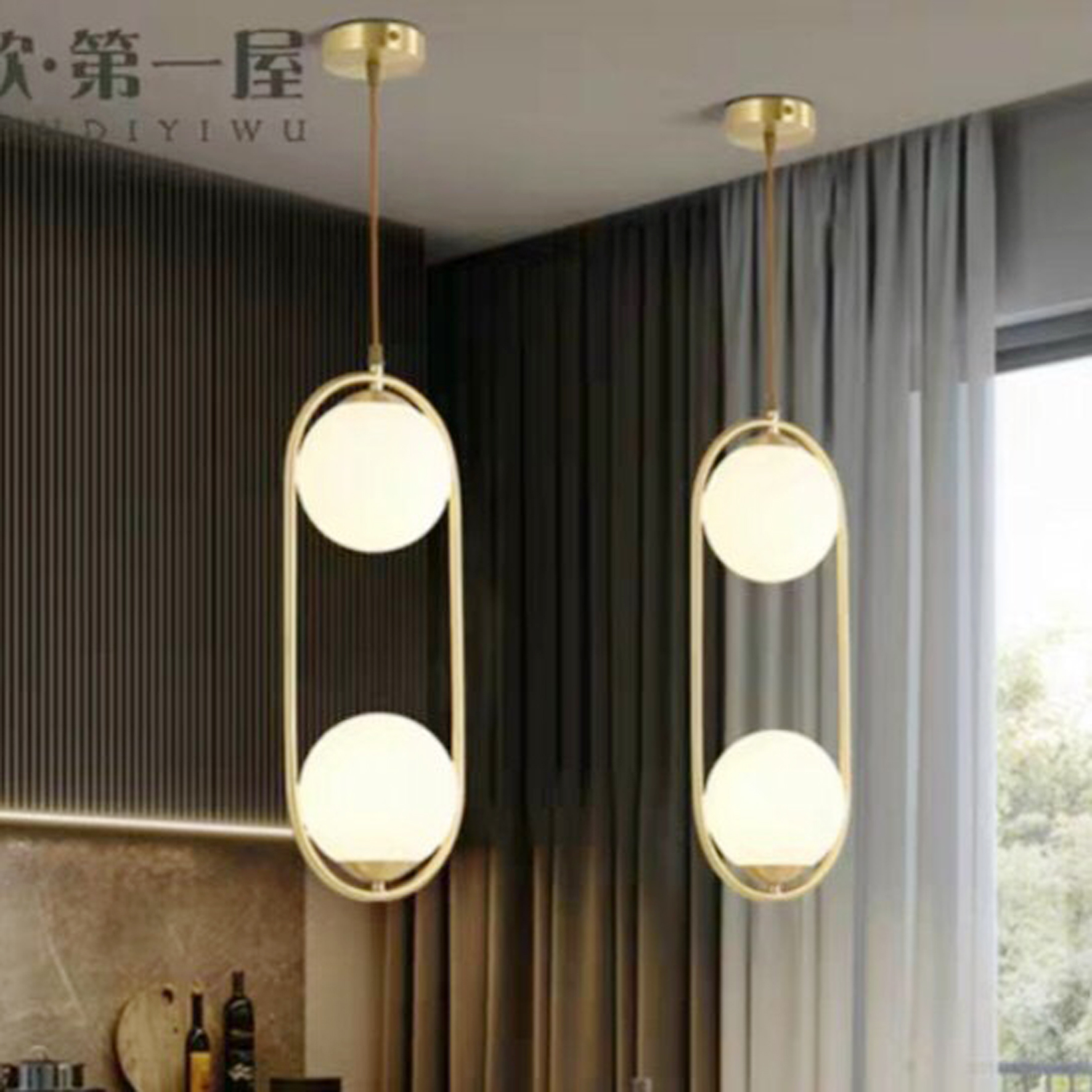 Đèn thả chóa thủy tinh địa cầu hình elip 2 đầu